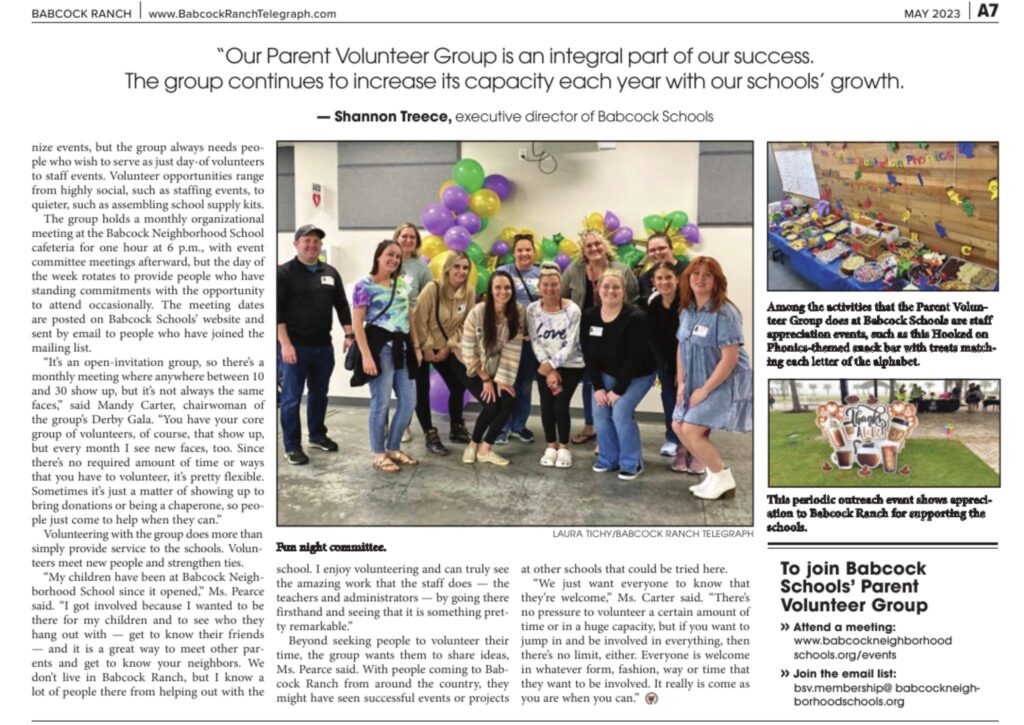 Mandy Carter | Babcock Ranch parent volunteer article in babcock Telegraph