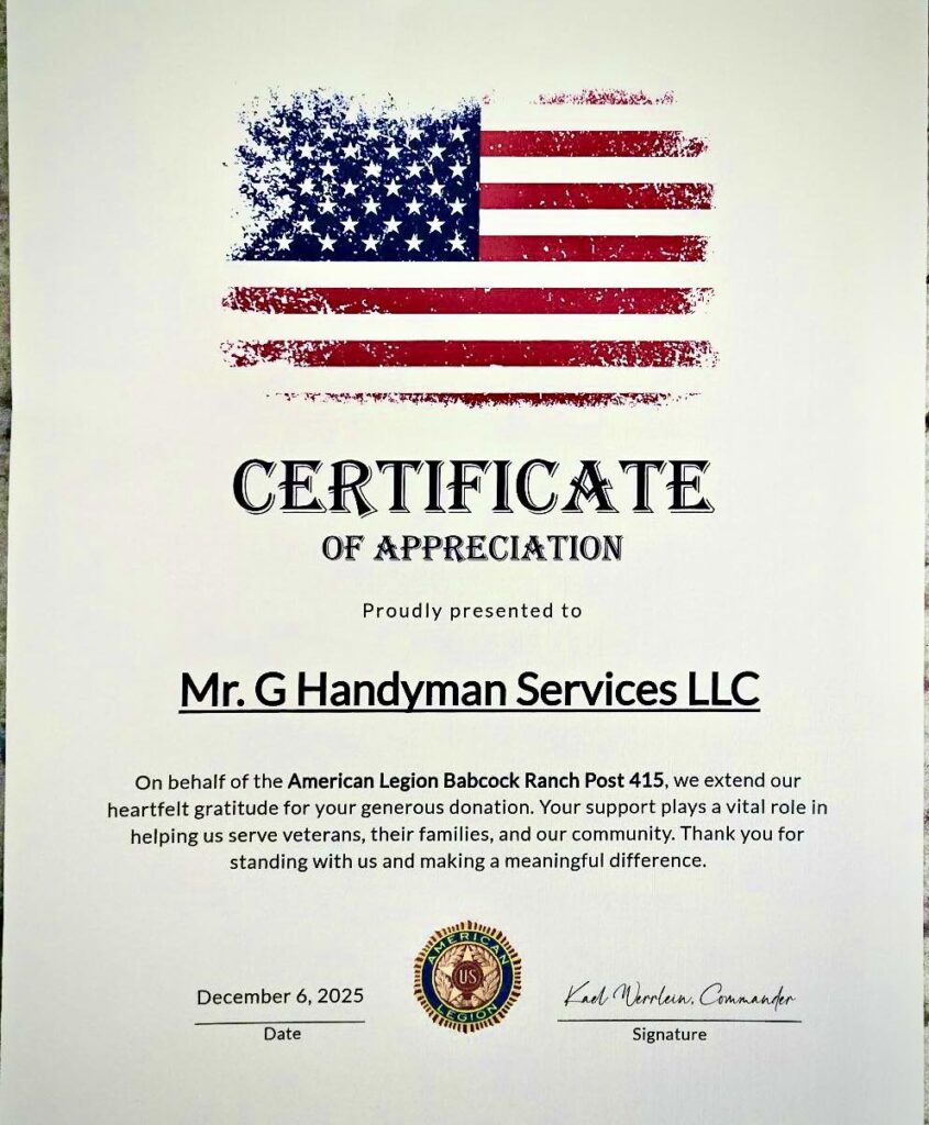 Mister G Handyman Services in Babcock Ranch - Garvin David